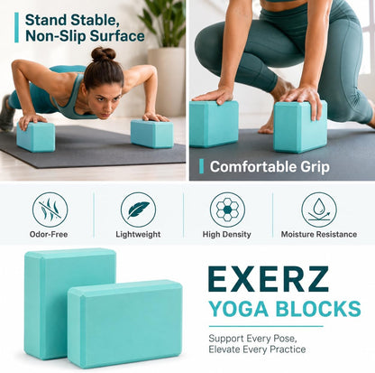 Yoga Blocks 2 pack, Gym Blocks, Exercise Workout Fitness Bricks, Pilates Stretch Handstand Non-Slip