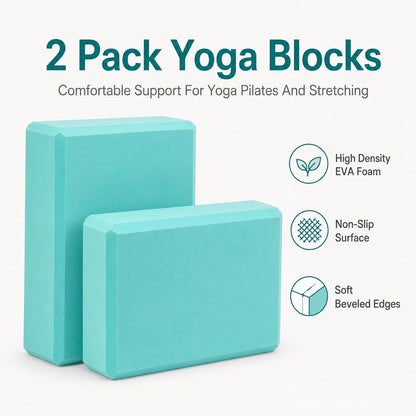 Yoga Blocks 2 pack, Gym Blocks, Exercise Workout Fitness Bricks, Pilates Stretch Handstand Non-Slip
