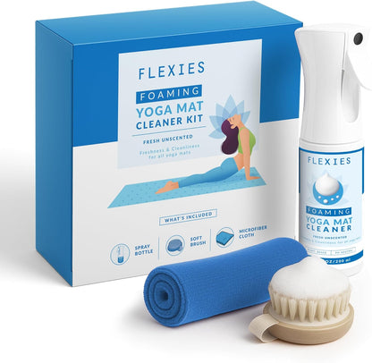 Foaming Yoga Mat Cleaner Spray Kit, Plant Based Non Toxic Mat Cleaner with Brush and Microfiber Cloth, Yoga Essentials for Women and Men, Pilates Mat Care, Lavender