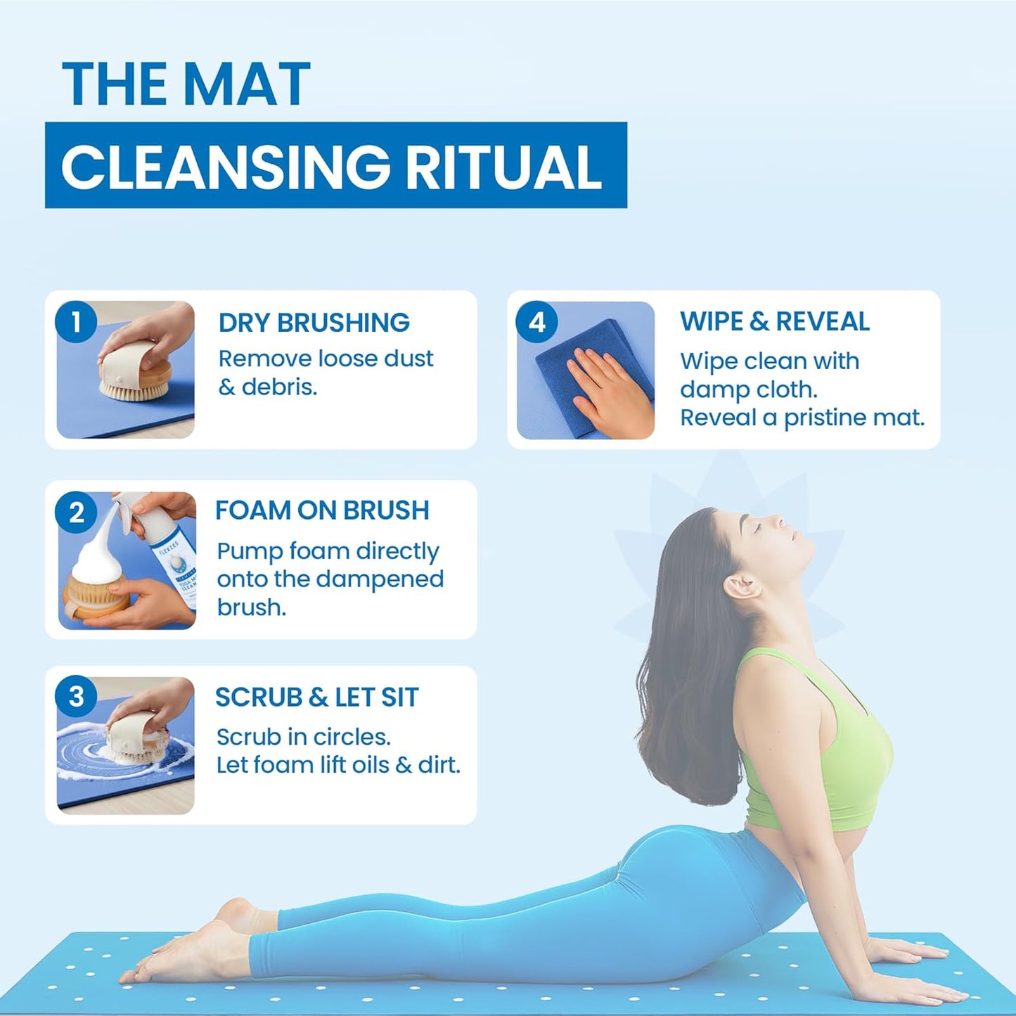 Foaming Yoga Mat Cleaner Spray Kit, Plant Based Non Toxic Mat Cleaner with Brush and Microfiber Cloth, Yoga Essentials for Women and Men, Pilates Mat Care, Lavender