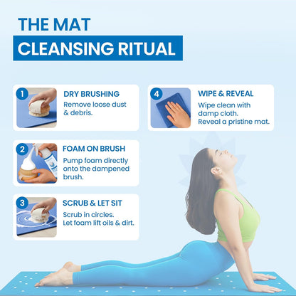Foaming Yoga Mat Cleaner Spray Kit, Plant Based Non Toxic Mat Cleaner with Brush and Microfiber Cloth, Yoga Essentials for Women and Men, Pilates Mat Care, Lavender