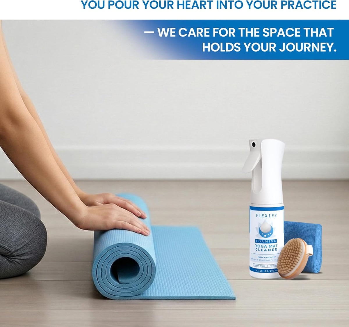Foaming Yoga Mat Cleaner Spray Kit, Plant Based Non Toxic Mat Cleaner with Brush and Microfiber Cloth, Yoga Essentials for Women and Men, Pilates Mat Care, Lavender