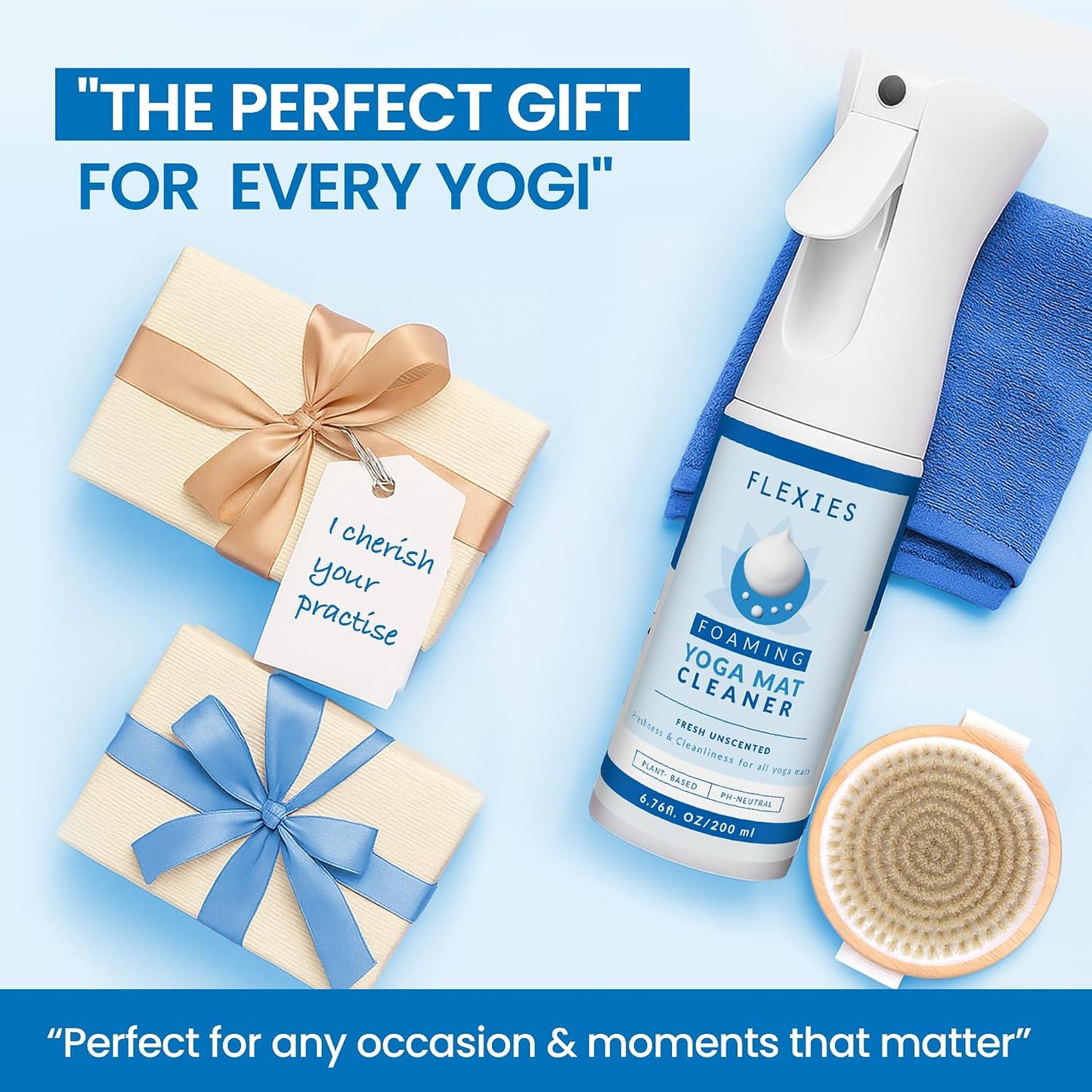 Foaming Yoga Mat Cleaner Spray Kit, Plant Based Non Toxic Mat Cleaner with Brush and Microfiber Cloth, Yoga Essentials for Women and Men, Pilates Mat Care, Lavender