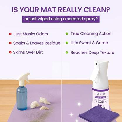 Foaming Yoga Mat Cleaner Spray Kit, Plant Based Non Toxic Mat Cleaner with Brush and Microfiber Cloth, Yoga Essentials for Women and Men, Pilates Mat Care, Lavender