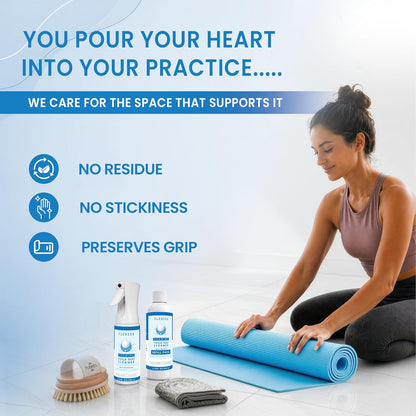 Foaming Yoga Mat Cleaner Spray Kit, Plant Based Non Toxic Mat Cleaner with Brush and Microfiber Cloth, Yoga Essentials for Women and Men, Pilates Mat Care, Lavender