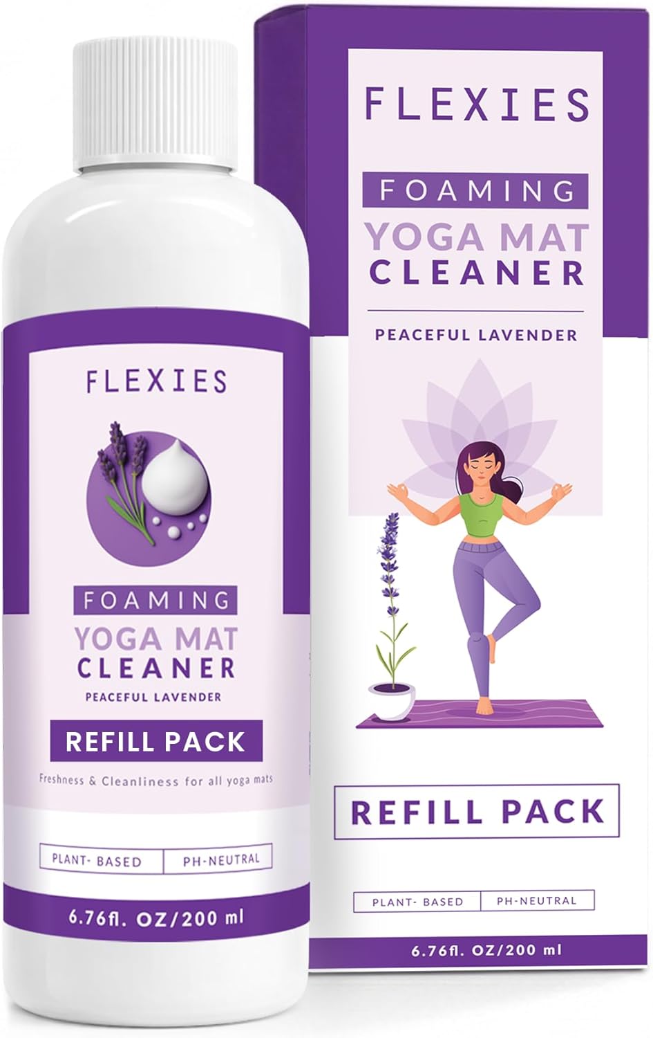 Foaming Yoga Mat Cleaner Spray Kit, Plant Based Non Toxic Mat Cleaner with Brush and Microfiber Cloth, Yoga Essentials for Women and Men, Pilates Mat Care, Lavender