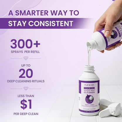 Foaming Yoga Mat Cleaner Spray Kit, Plant Based Non Toxic Mat Cleaner with Brush and Microfiber Cloth, Yoga Essentials for Women and Men, Pilates Mat Care, Lavender