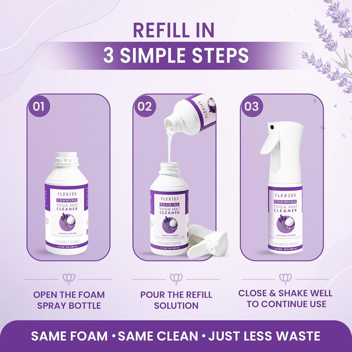 Foaming Yoga Mat Cleaner Spray Kit, Plant Based Non Toxic Mat Cleaner with Brush and Microfiber Cloth, Yoga Essentials for Women and Men, Pilates Mat Care, Lavender