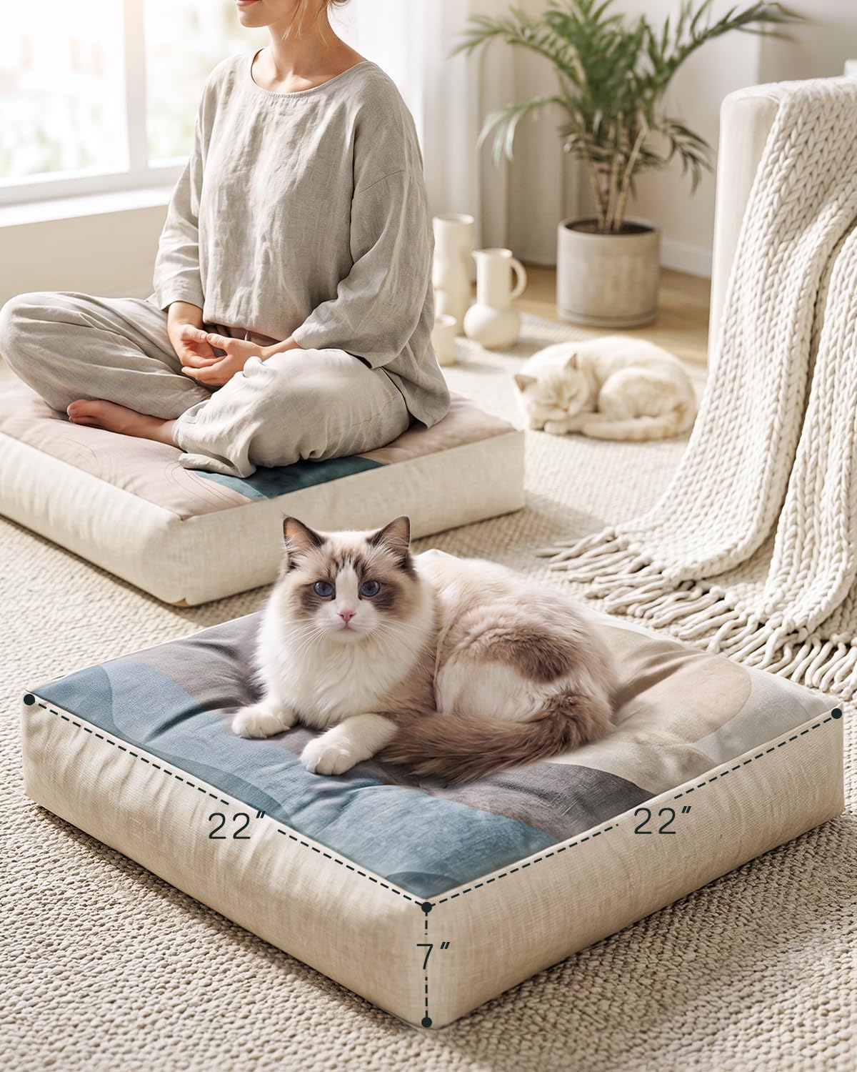 Large Floor Cushion 22x22x5", Tufted Meditation Cushion, Washable Cover | Square Floor Cushion for Adult| Sitting and Relaxing| Durable Zipper| Stylish Modern Home Decor| Yoga Reading & Relaxation