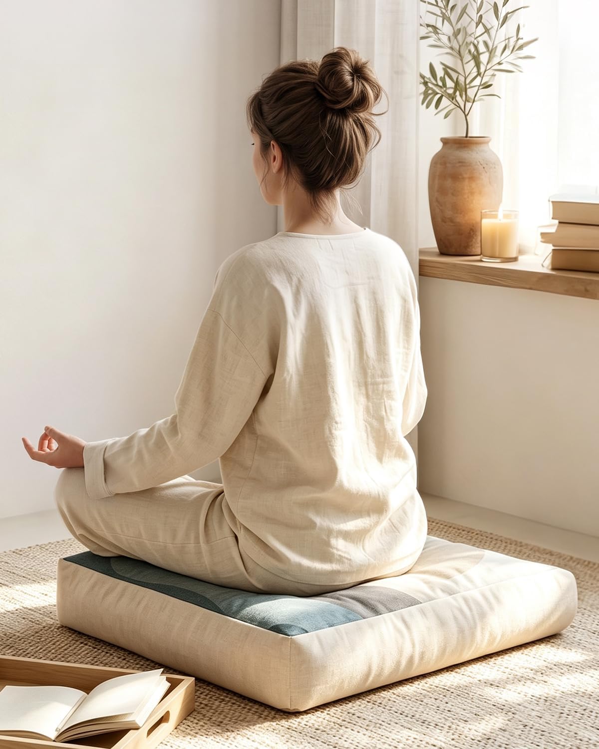Large Floor Cushion 22x22x5", Tufted Meditation Cushion, Washable Cover | Square Floor Cushion for Adult| Sitting and Relaxing| Durable Zipper| Stylish Modern Home Decor| Yoga Reading & Relaxation