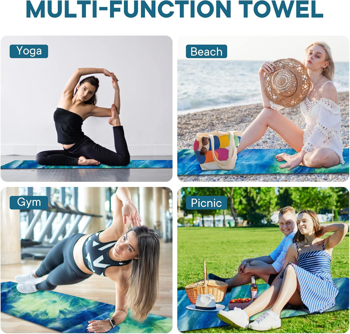 Yoga Towels, Non Slip Hot Yoga Mat Towel with Grip Dots,Super-Absorbent Soft Microfiber Yoga Blanket for Pilates, Fitness and Workout 72inch x 24inch