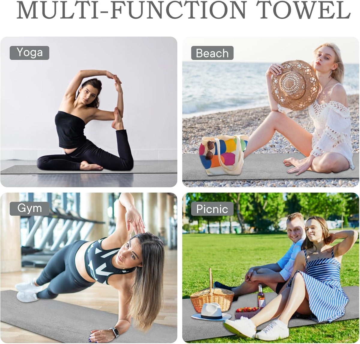 Yoga Towels, Non Slip Hot Yoga Mat Towel with Grip Dots,Super-Absorbent Soft Microfiber Yoga Blanket for Pilates, Fitness and Workout 72inch x 24inch