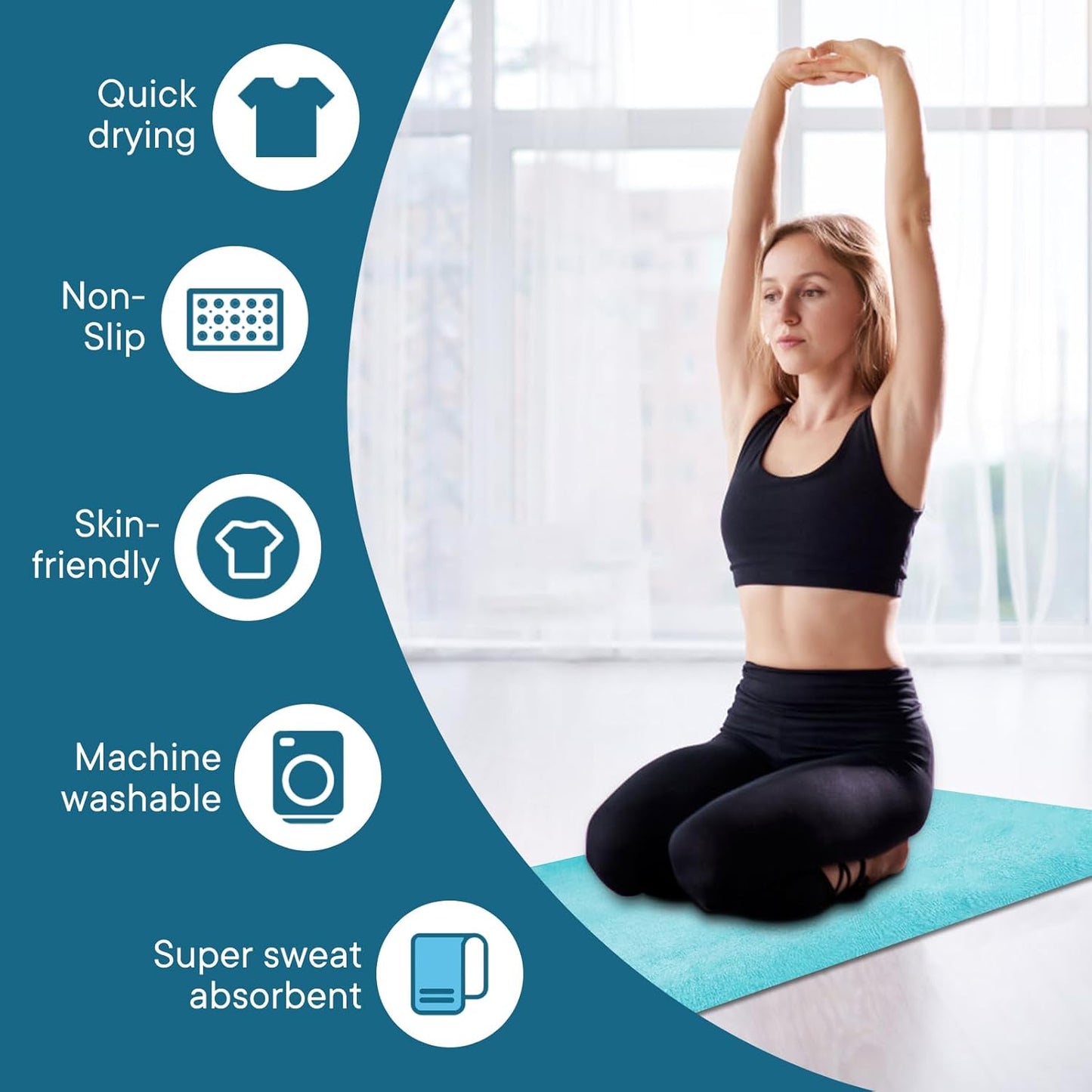 Yoga Towels, Non Slip Hot Yoga Mat Towel with Grip Dots,Super-Absorbent Soft Microfiber Yoga Blanket for Pilates, Fitness and Workout 72inch x 24inch