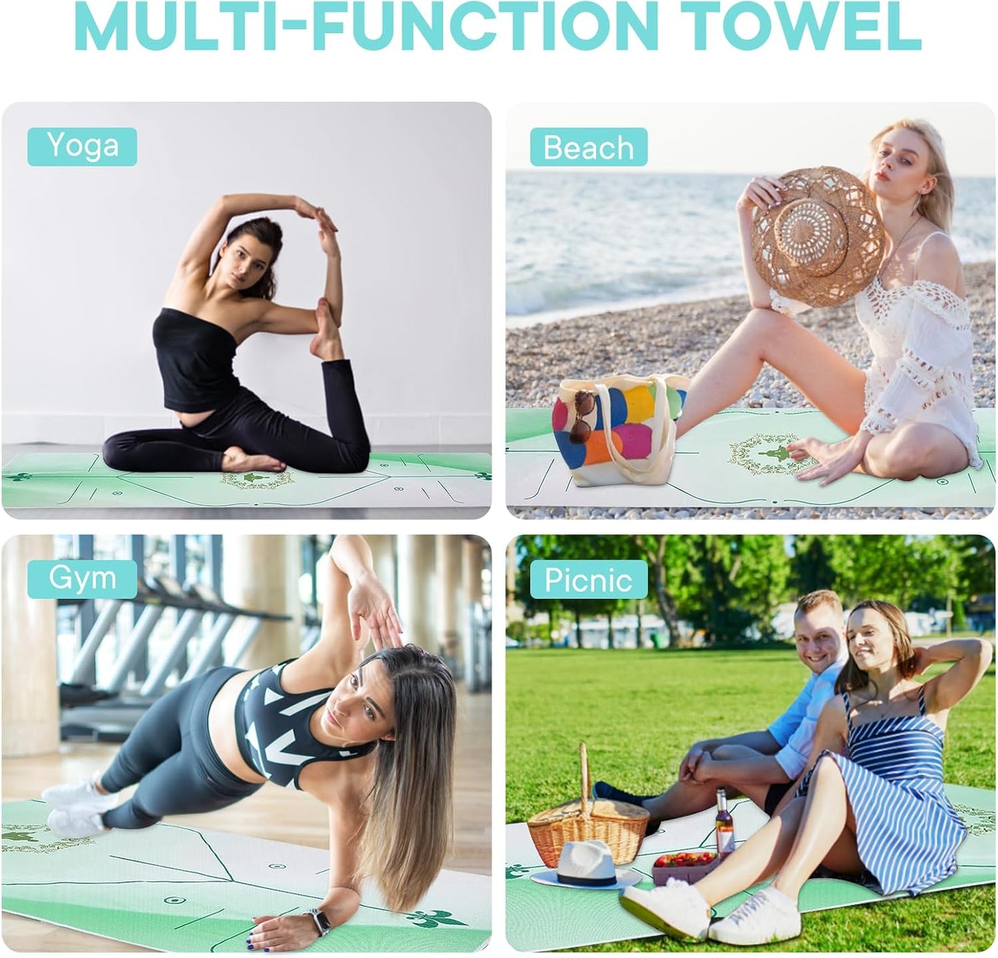 Yoga Towels, Non Slip Hot Yoga Mat Towel with Grip Dots,Super-Absorbent Soft Microfiber Yoga Blanket for Pilates, Fitness and Workout 72inch x 24inch