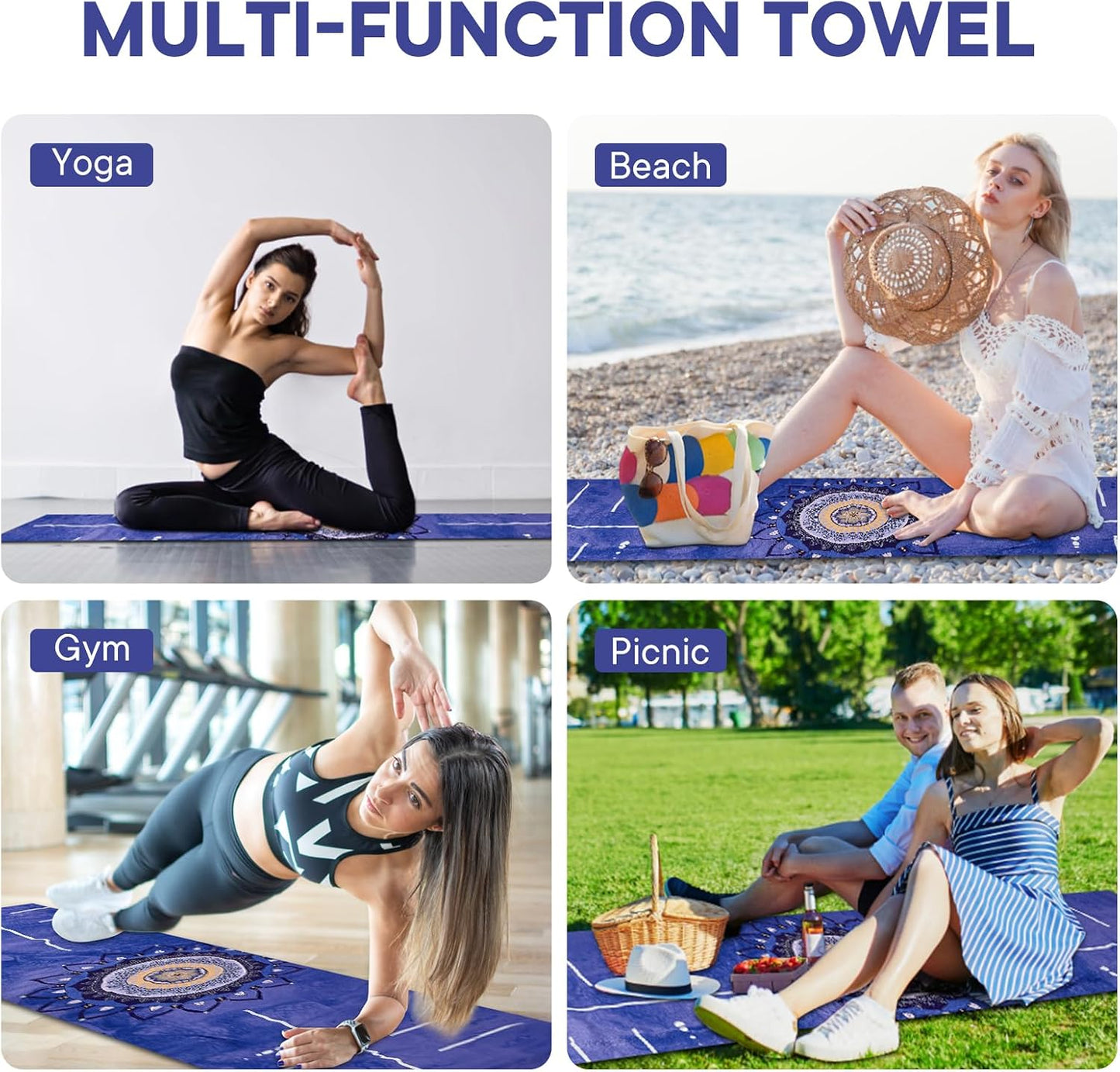 Yoga Towels, Non Slip Hot Yoga Mat Towel with Grip Dots,Super-Absorbent Soft Microfiber Yoga Blanket for Pilates, Fitness and Workout 72inch x 24inch