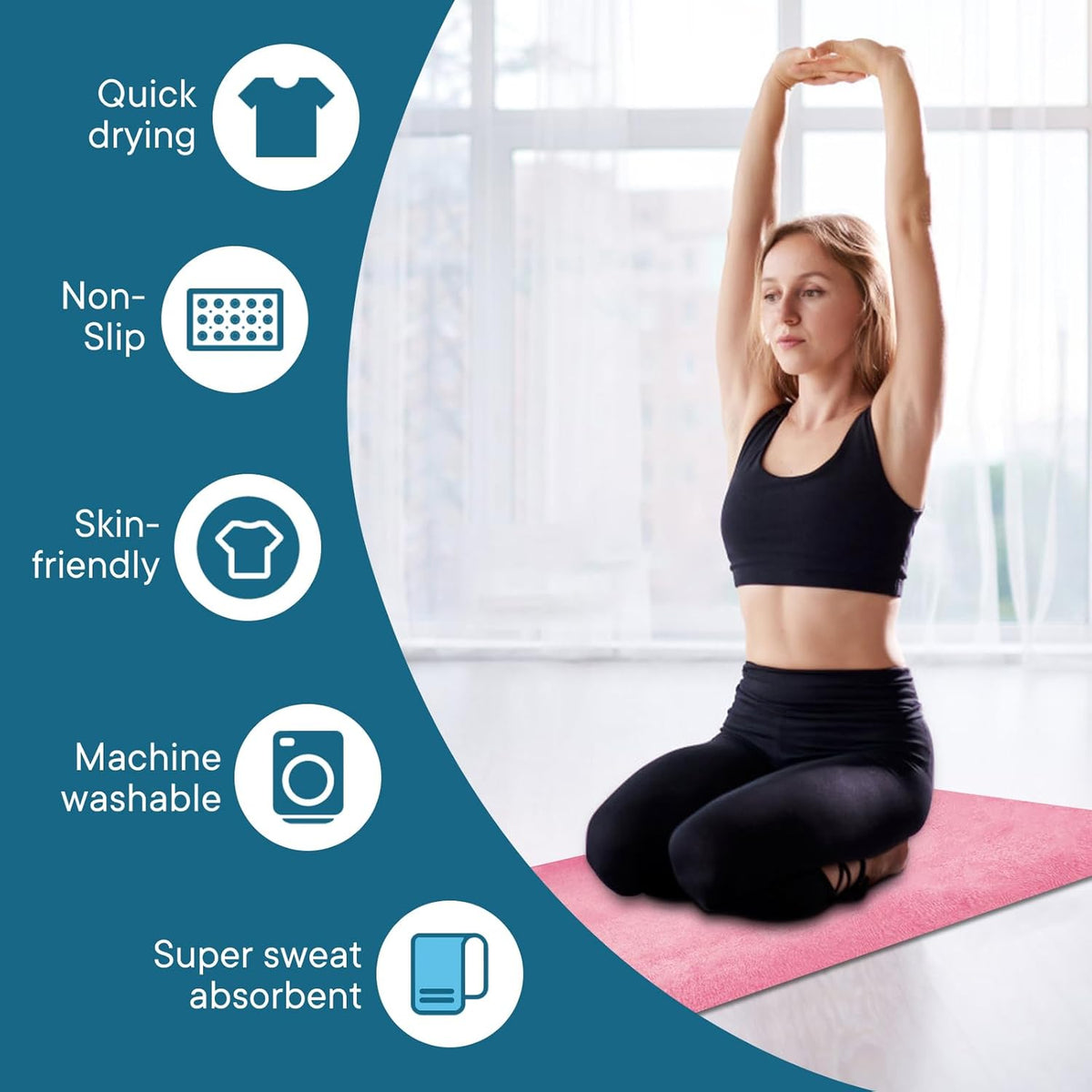 Yoga Towels, Non Slip Hot Yoga Mat Towel with Grip Dots,Super-Absorbent Soft Microfiber Yoga Blanket for Pilates, Fitness and Workout 72inch x 24inch