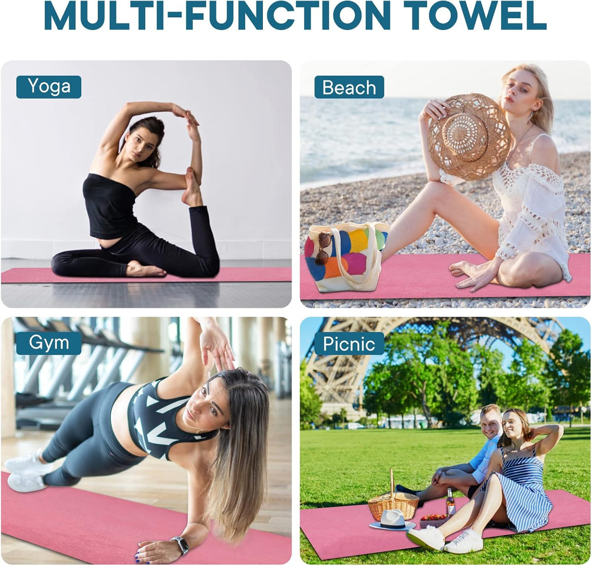Yoga Towels, Non Slip Hot Yoga Mat Towel with Grip Dots,Super-Absorbent Soft Microfiber Yoga Blanket for Pilates, Fitness and Workout 72inch x 24inch