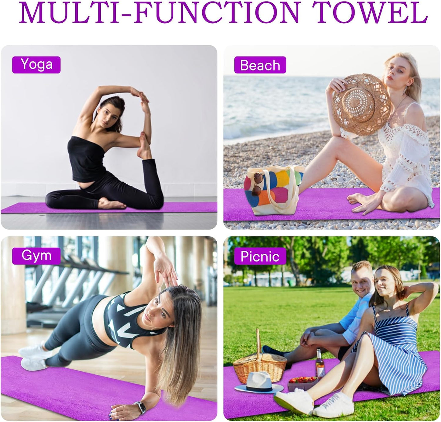 Yoga Towels, Non Slip Hot Yoga Mat Towel with Grip Dots,Super-Absorbent Soft Microfiber Yoga Blanket for Pilates, Fitness and Workout 72inch x 24inch