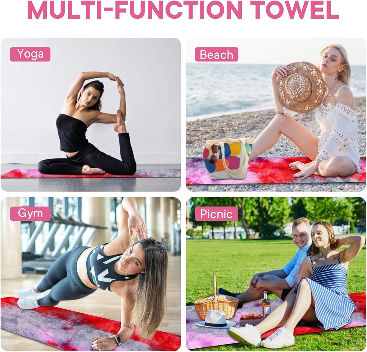 Yoga Towels, Non Slip Hot Yoga Mat Towel with Grip Dots,Super-Absorbent Soft Microfiber Yoga Blanket for Pilates, Fitness and Workout 72inch x 24inch