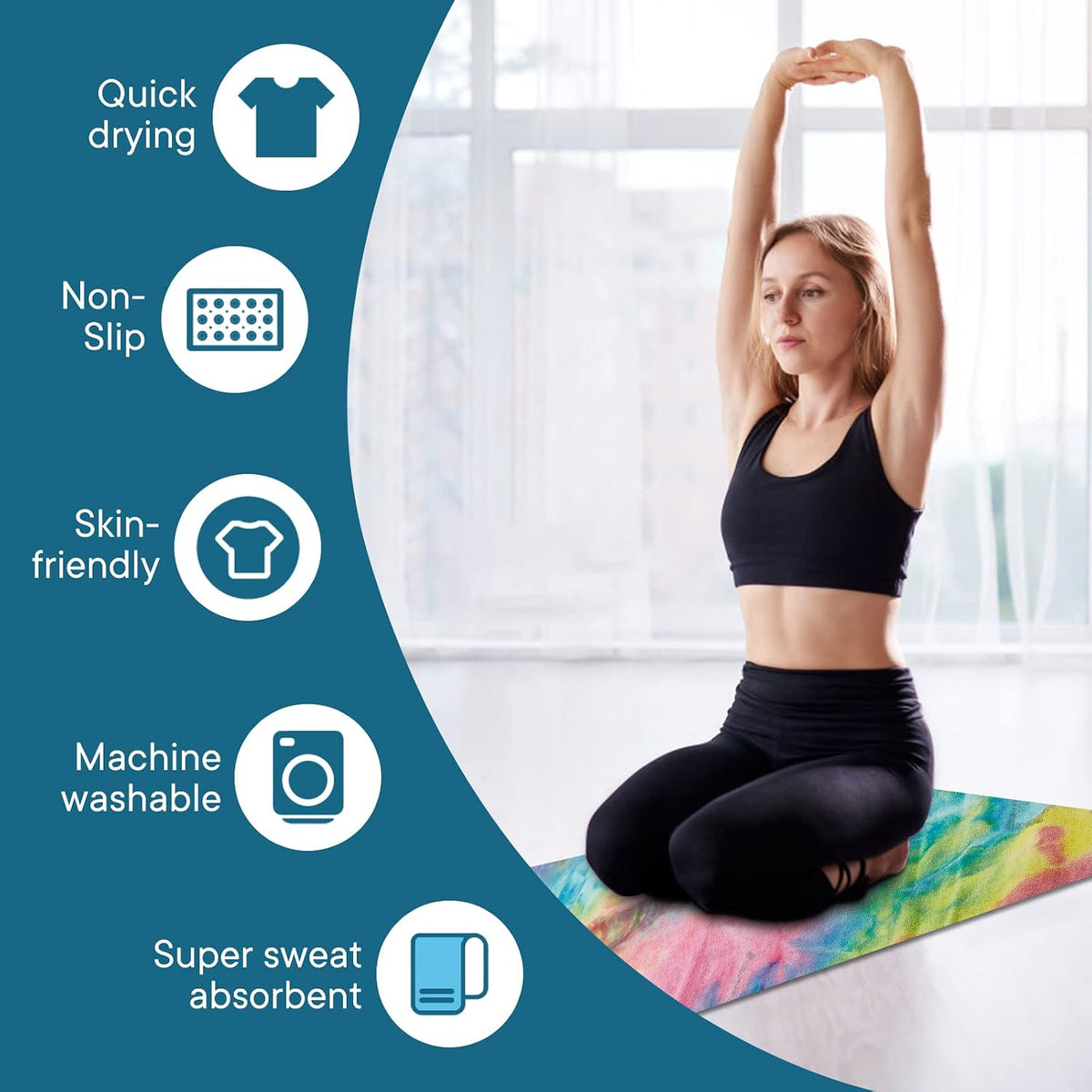 Yoga Towels, Non Slip Hot Yoga Mat Towel with Grip Dots,Super-Absorbent Soft Microfiber Yoga Blanket for Pilates, Fitness and Workout 72inch x 24inch