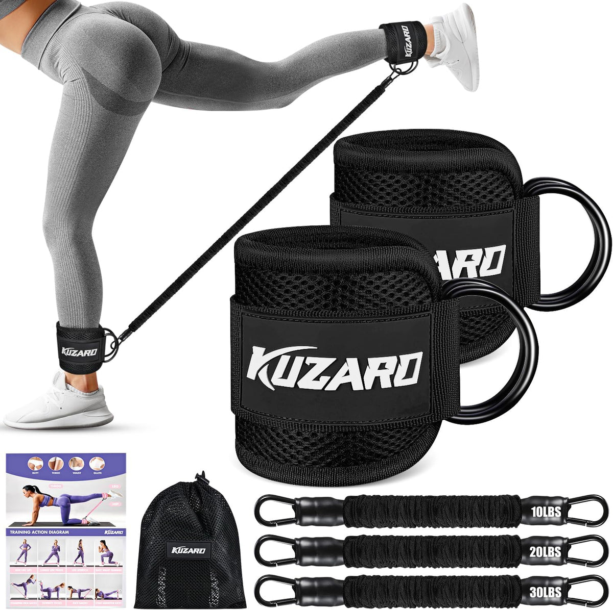 Ankle Resistance Bands with Cuffs, Ankle Weights Bands for Working Out, Women Leg and Glutes Workout Equipment, Exercise Bands for Kickbacks, Butt and Booty Trainer, Home Gym Fitness Equipment