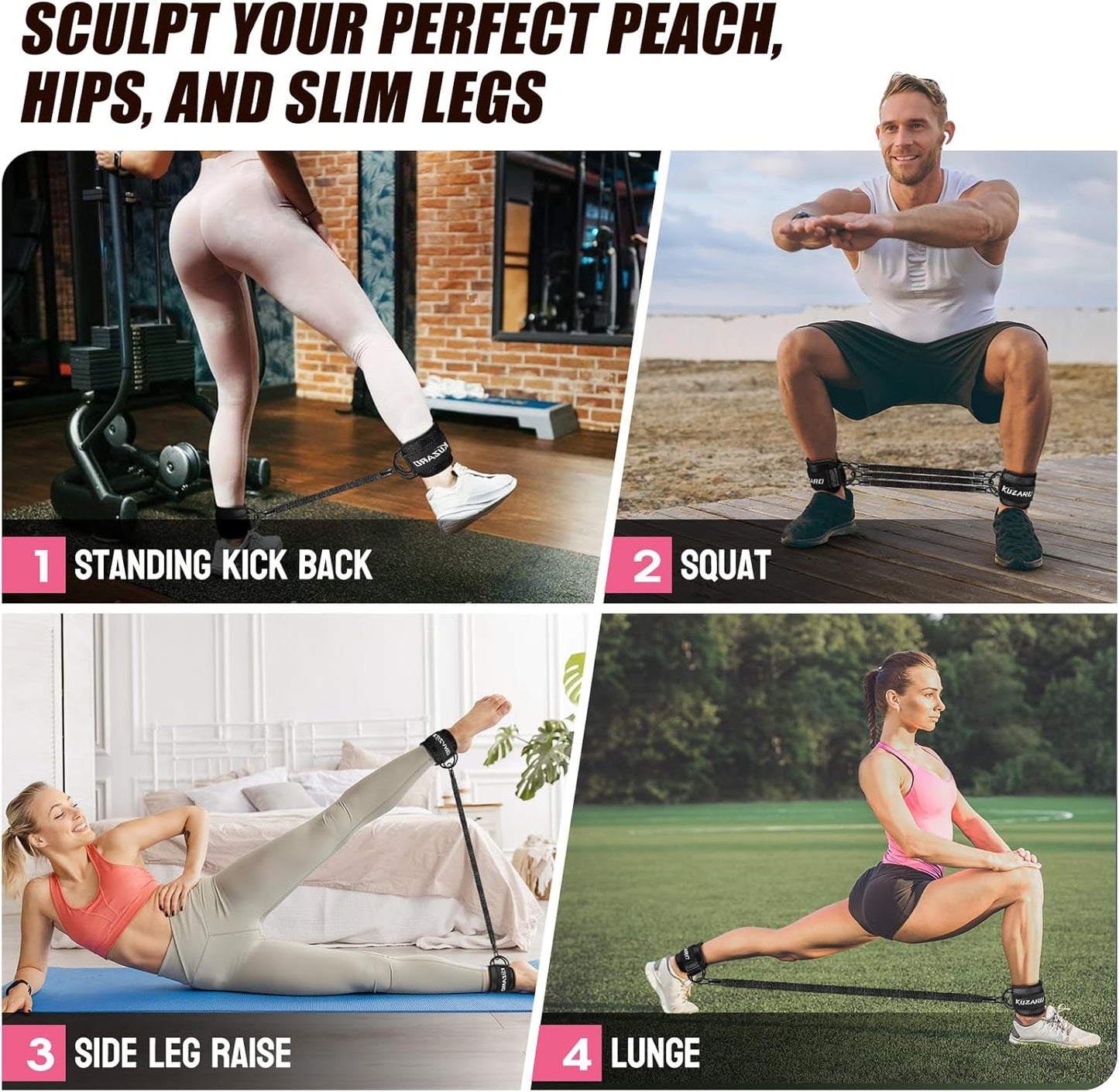 Ankle Resistance Bands with Cuffs, Ankle Weights Bands for Working Out, Women Leg and Glutes Workout Equipment, Exercise Bands for Kickbacks, Butt and Booty Trainer, Home Gym Fitness Equipment