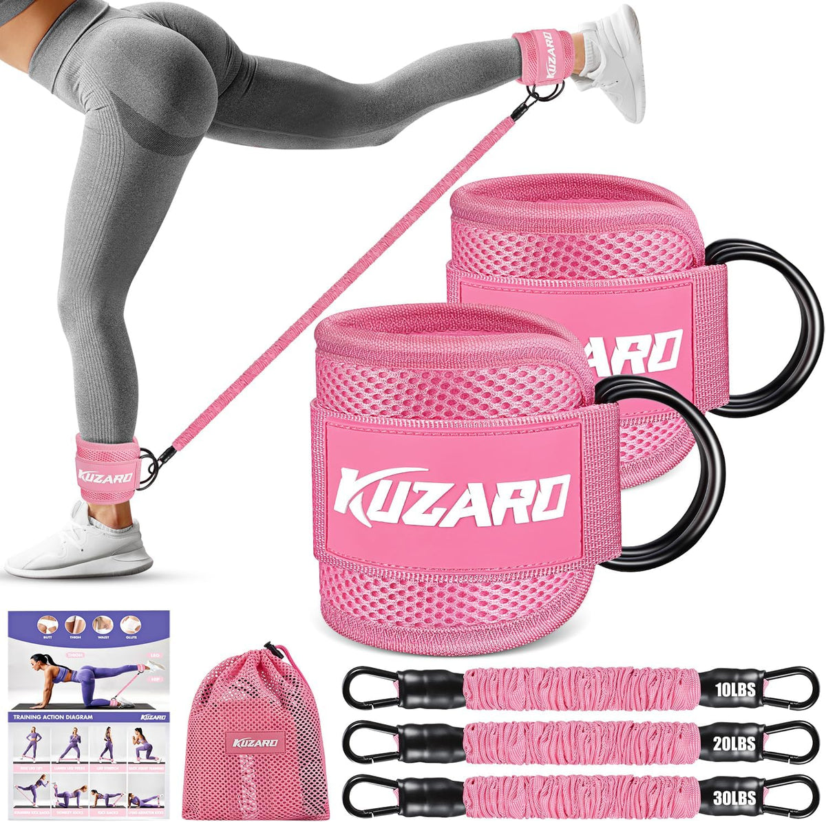 Ankle Resistance Bands with Cuffs, Ankle Weights Bands for Working Out, Women Leg and Glutes Workout Equipment, Exercise Bands for Kickbacks, Butt and Booty Trainer, Home Gym Fitness Equipment