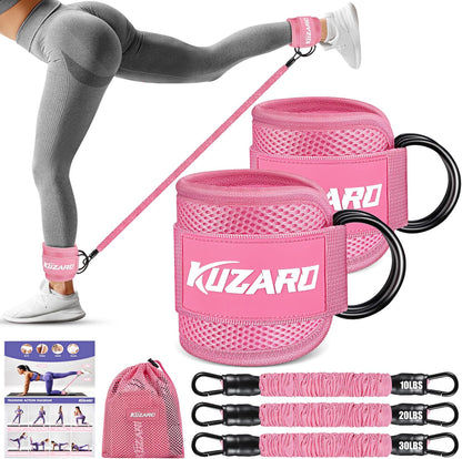 Ankle Resistance Bands with Cuffs, Ankle Weights Bands for Working Out, Women Leg and Glutes Workout Equipment, Exercise Bands for Kickbacks, Butt and Booty Trainer, Home Gym Fitness Equipment