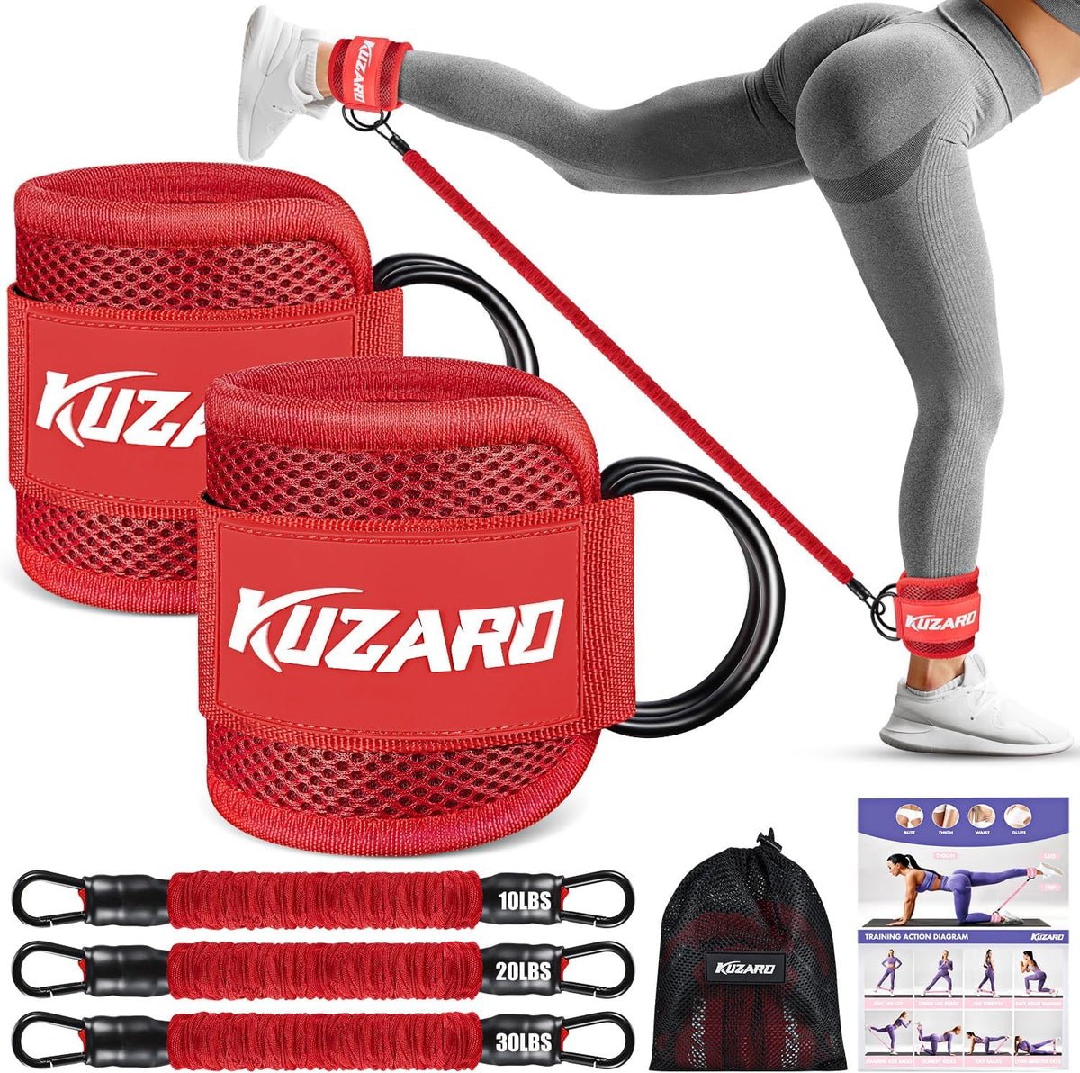 Ankle Resistance Bands with Cuffs, Ankle Weights Bands for Working Out, Women Leg and Glutes Workout Equipment, Exercise Bands for Kickbacks, Butt and Booty Trainer, Home Gym Fitness Equipment