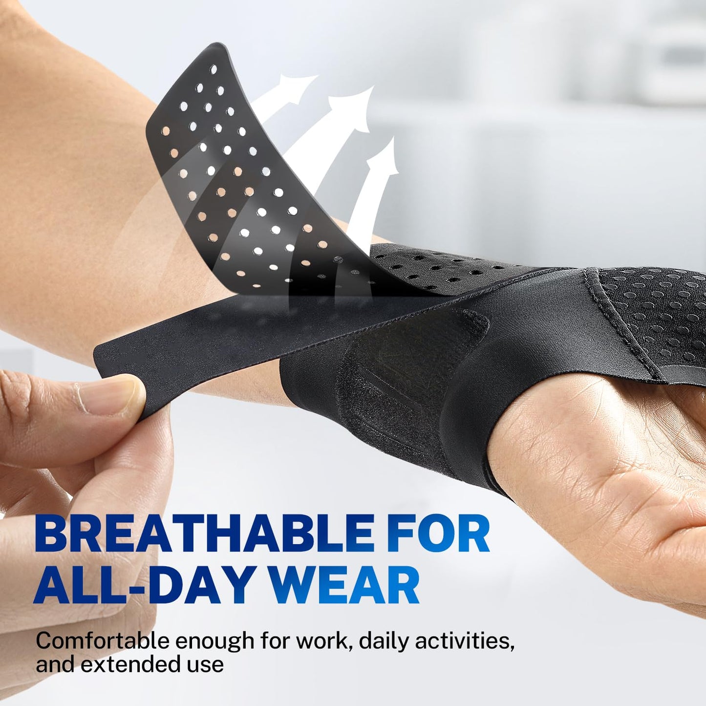 Ultra Thin Carpal Tunnel Wrist Brace for All-Day Wear & Support | Invisible Support while Working, Yoga Fabric, Soft Thumb Design, Ajustable Compression, Fits Both Hands, Not for Thumb Pain