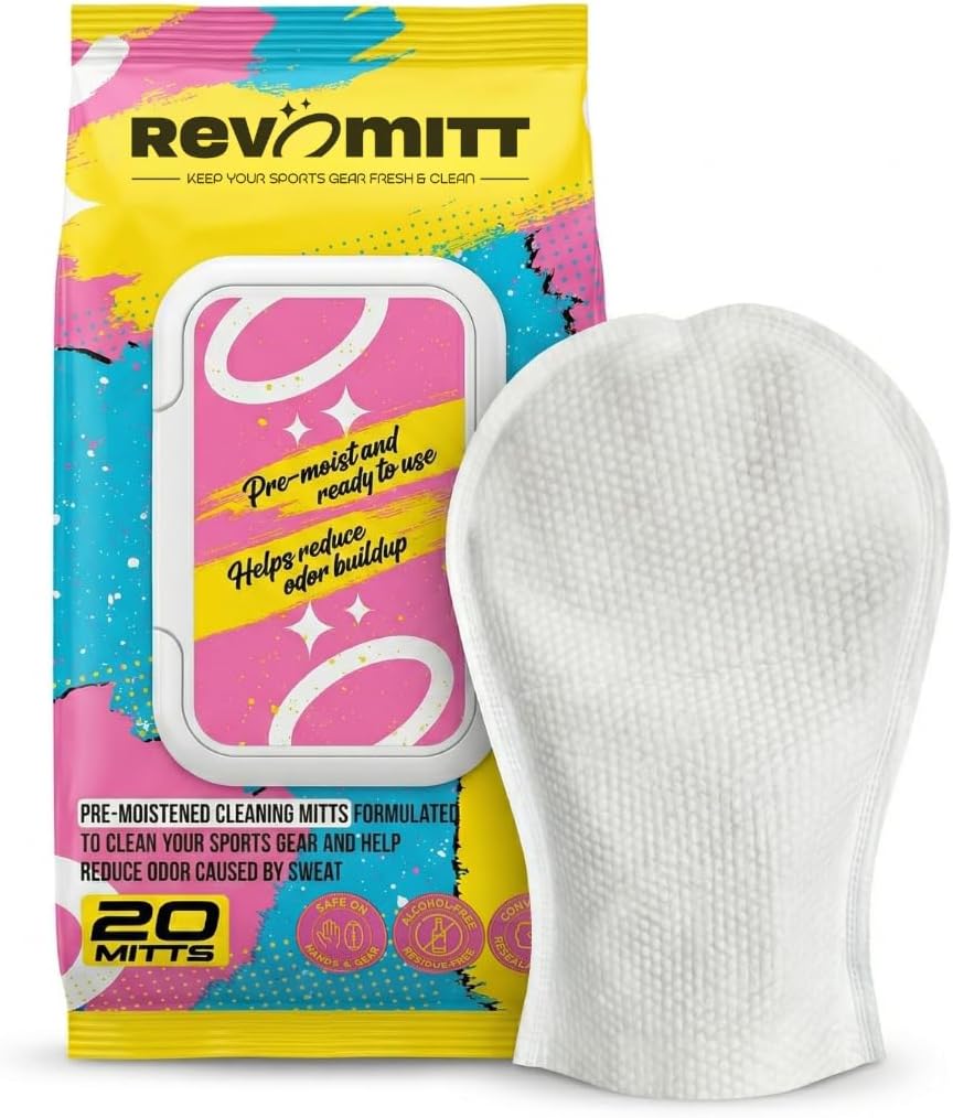 Sports Gear Cleaning & Deodorizing Mitts, Pre-Moistened for Boxing Gloves, Yoga Mats, Cleats, Helmets, Pads, Running Shoes & much more - 20 Count