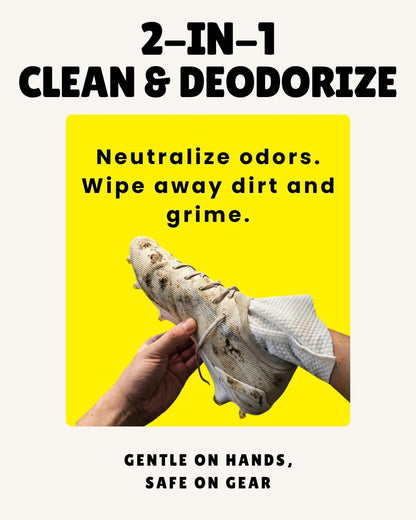 Sports Gear Cleaning & Deodorizing Mitts, Pre-Moistened for Boxing Gloves, Yoga Mats, Cleats, Helmets, Pads, Running Shoes & much more - 20 Count