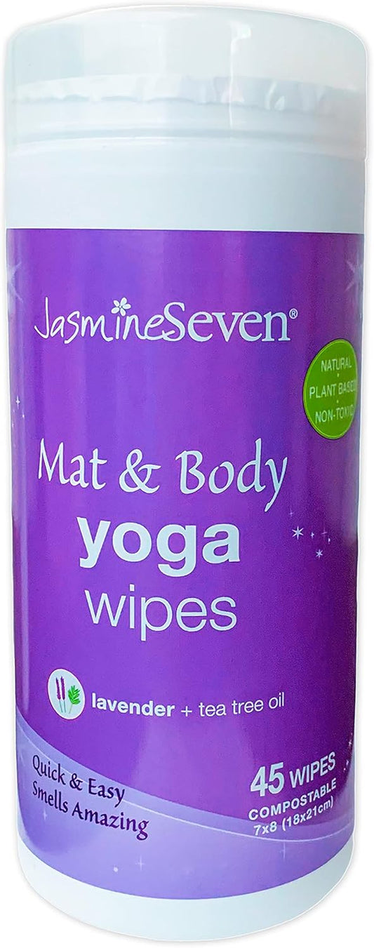 Yoga Wipes for Body and Mat - Natural Lavender and Tea Tree - 45 Wipes in Resealable Canister