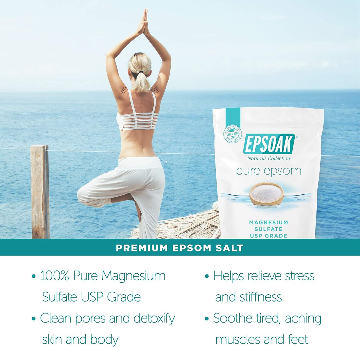 Epsom Salt 5 lb. Magnesium Sulfate USP. Resealable Epsom Salt Bag Unscented, Made in The USA, Cruelty-Free Certified