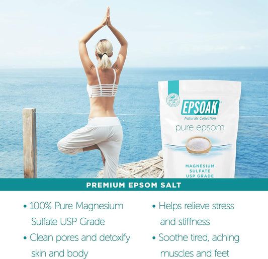 Epsom Salt 5 lb. Magnesium Sulfate USP. Resealable Epsom Salt Bag Unscented, Made in The USA, Cruelty-Free Certified