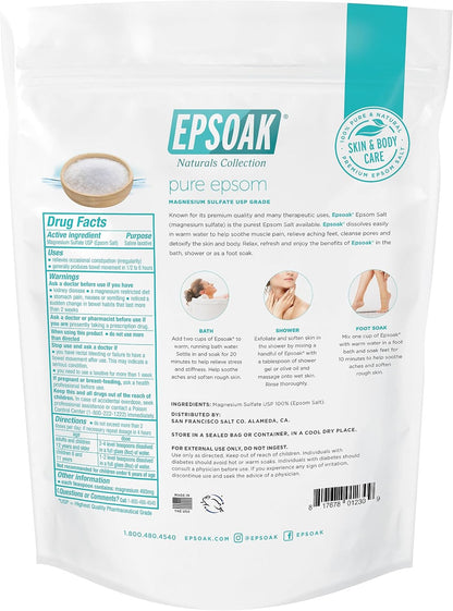 Epsom Salt 5 lb. Magnesium Sulfate USP. Resealable Epsom Salt Bag Unscented, Made in The USA, Cruelty-Free Certified