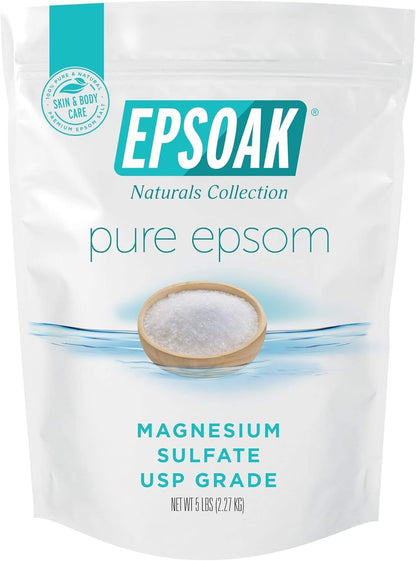 Epsom Salt 5 lb. Magnesium Sulfate USP. Resealable Epsom Salt Bag Unscented, Made in The USA, Cruelty-Free Certified