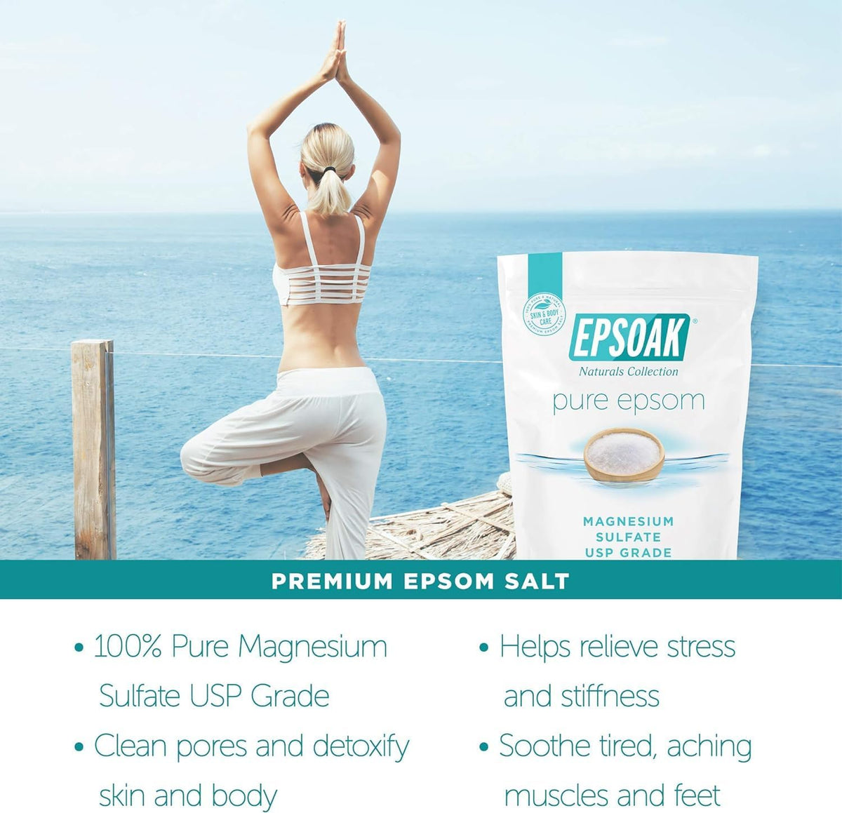 Epsom Salt 5 lb. Magnesium Sulfate USP. Resealable Epsom Salt Bag Unscented, Made in The USA, Cruelty-Free Certified