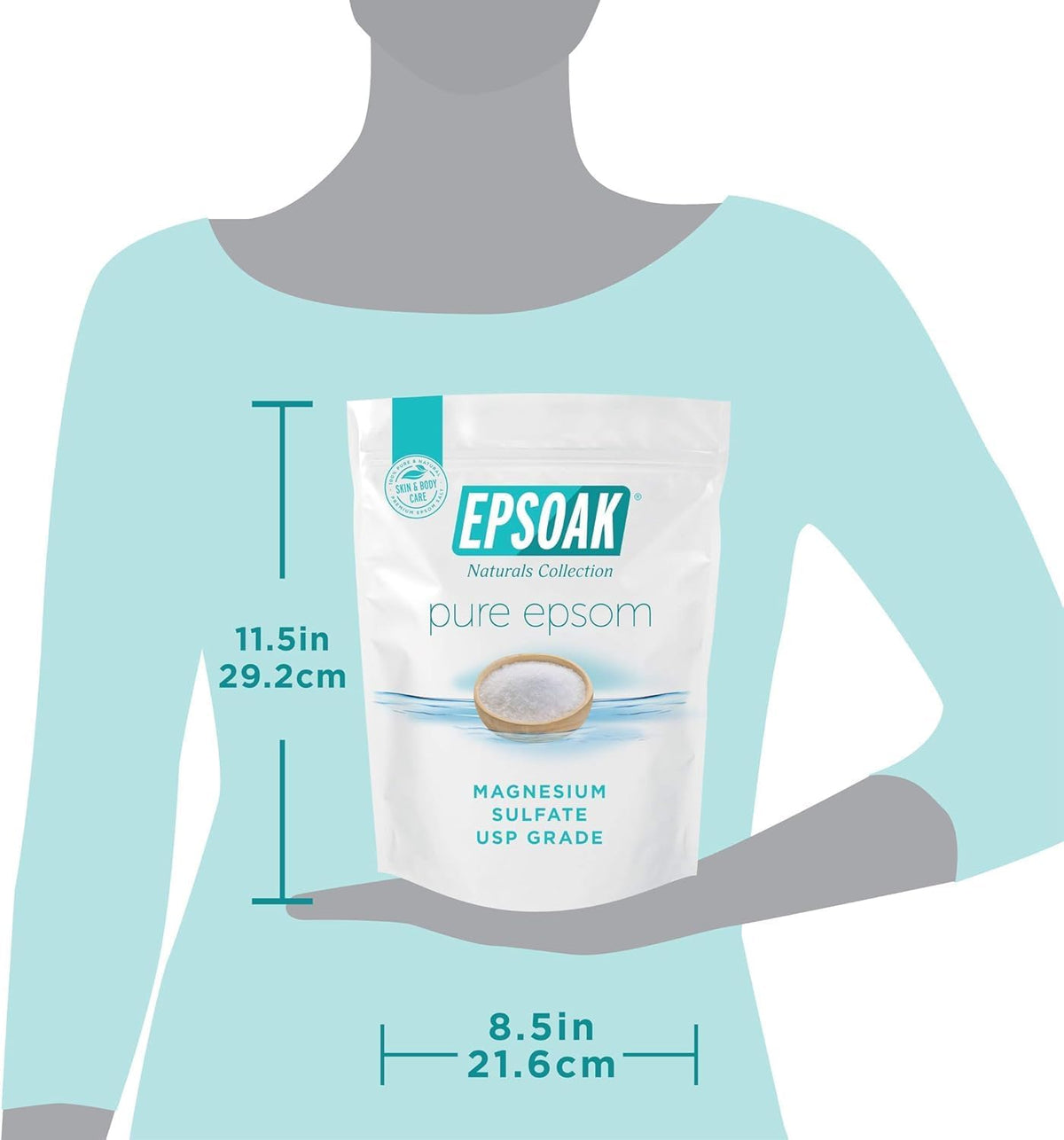 Epsom Salt 5 lb. Magnesium Sulfate USP. Resealable Epsom Salt Bag Unscented, Made in The USA, Cruelty-Free Certified