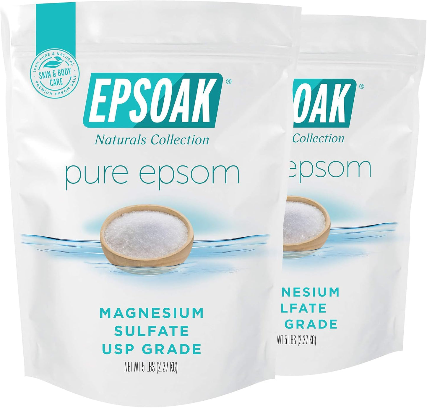 Epsom Salt 5 lb. Magnesium Sulfate USP. Resealable Epsom Salt Bag Unscented, Made in The USA, Cruelty-Free Certified