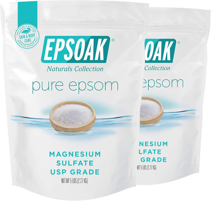 Epsom Salt 5 lb. Magnesium Sulfate USP. Resealable Epsom Salt Bag Unscented, Made in The USA, Cruelty-Free Certified