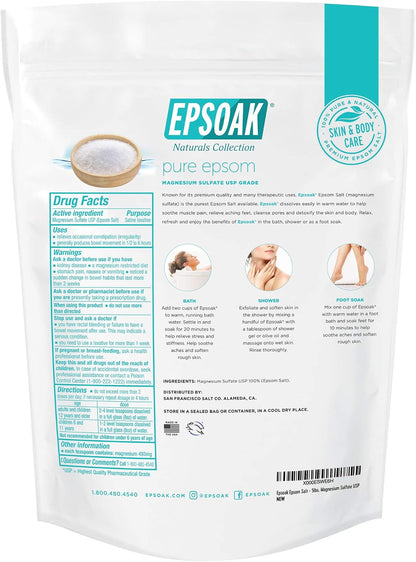 Epsom Salt 5 lb. Magnesium Sulfate USP. Resealable Epsom Salt Bag Unscented, Made in The USA, Cruelty-Free Certified