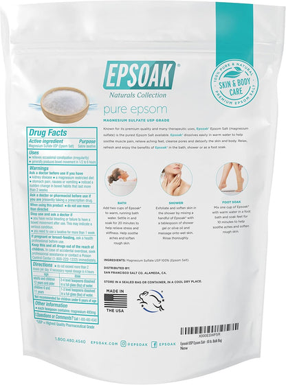 Epsom Salt 5 lb. Magnesium Sulfate USP. Resealable Epsom Salt Bag Unscented, Made in The USA, Cruelty-Free Certified