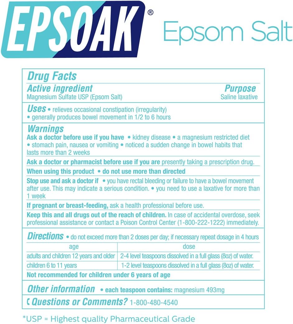 Epsom Salt 5 lb. Magnesium Sulfate USP. Resealable Epsom Salt Bag Unscented, Made in The USA, Cruelty-Free Certified