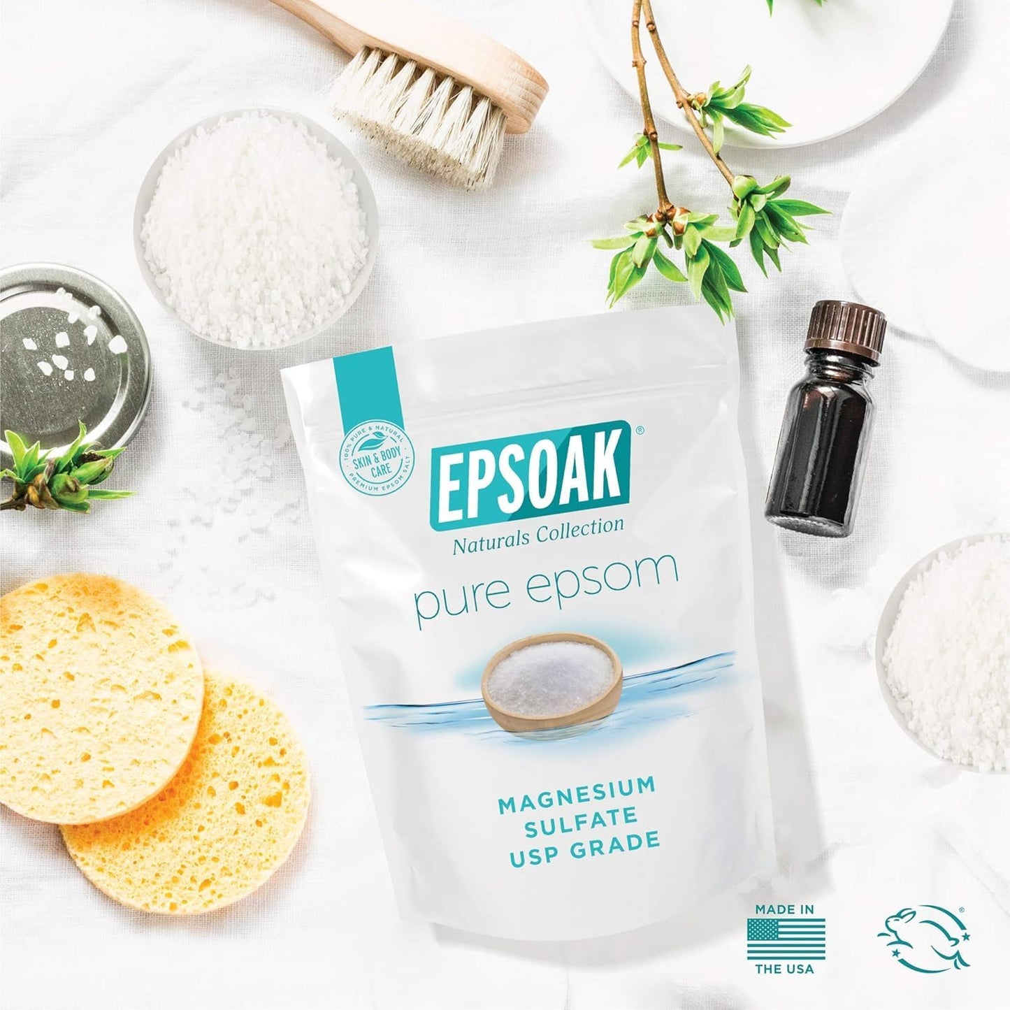 Epsom Salt 5 lb. Magnesium Sulfate USP. Resealable Epsom Salt Bag Unscented, Made in The USA, Cruelty-Free Certified