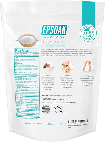 Epsom Salt 5 lb. Magnesium Sulfate USP. Resealable Epsom Salt Bag Unscented, Made in The USA, Cruelty-Free Certified