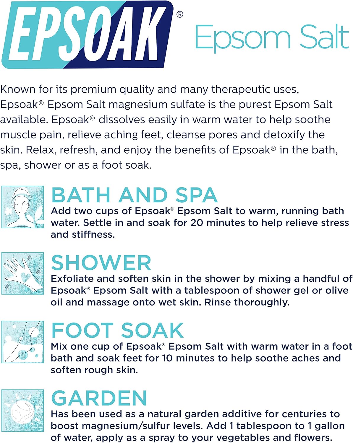 Epsom Salt 5 lb. Magnesium Sulfate USP. Resealable Epsom Salt Bag Unscented, Made in The USA, Cruelty-Free Certified
