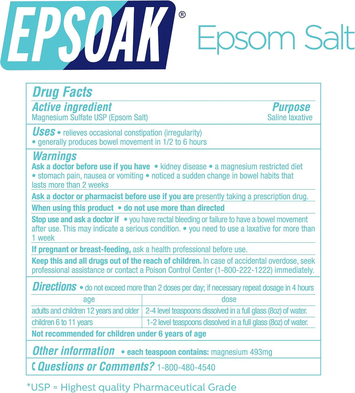 Epsom Salt 5 lb. Magnesium Sulfate USP. Resealable Epsom Salt Bag Unscented, Made in The USA, Cruelty-Free Certified