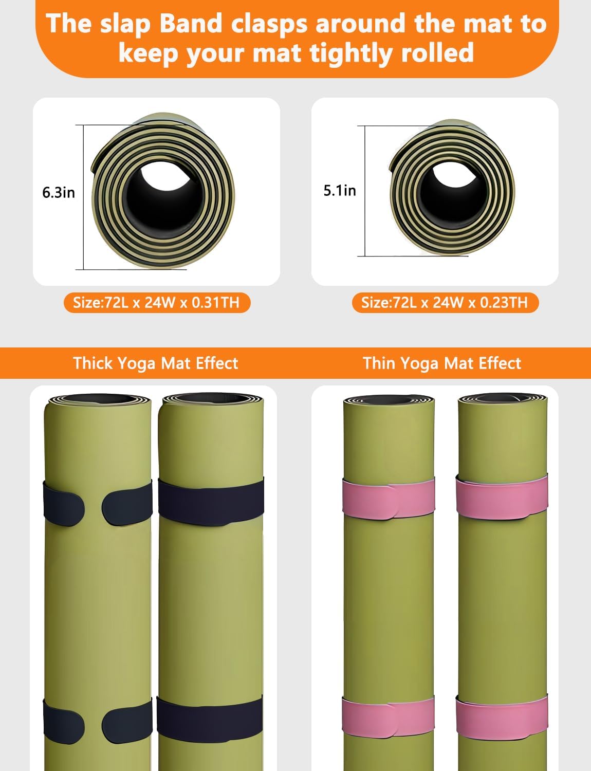 2 Pcs Yoga Mat Strap, Yoga Mat Scrunchie Slap Band for Carrying & Storage - Secure for Travel, Fits Most Standard Mats
