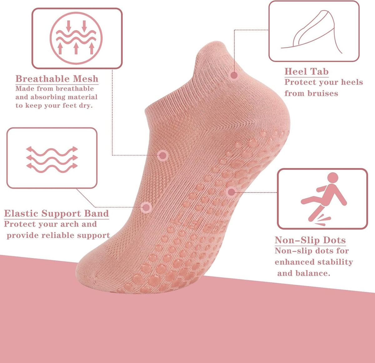 Grip Pilates Socks Non Slip Athletic Yoga Socks with Grips for Women Grippy socks for Hospital Workout Barre